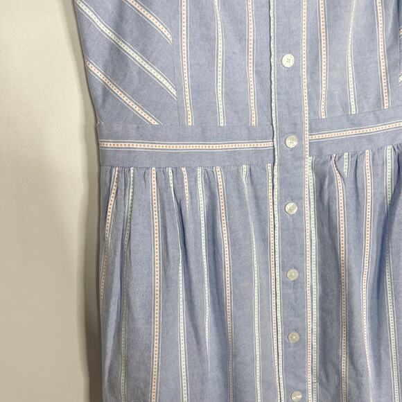 Draper James 6 Blue White Striped Shift Dress Button Front Square Neck Cotton - Picture 5 of 11